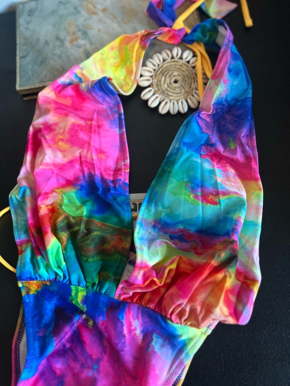 Yira tie-dye swimsuit one piece with back tie around colorful size Small - Picture 7 of 8